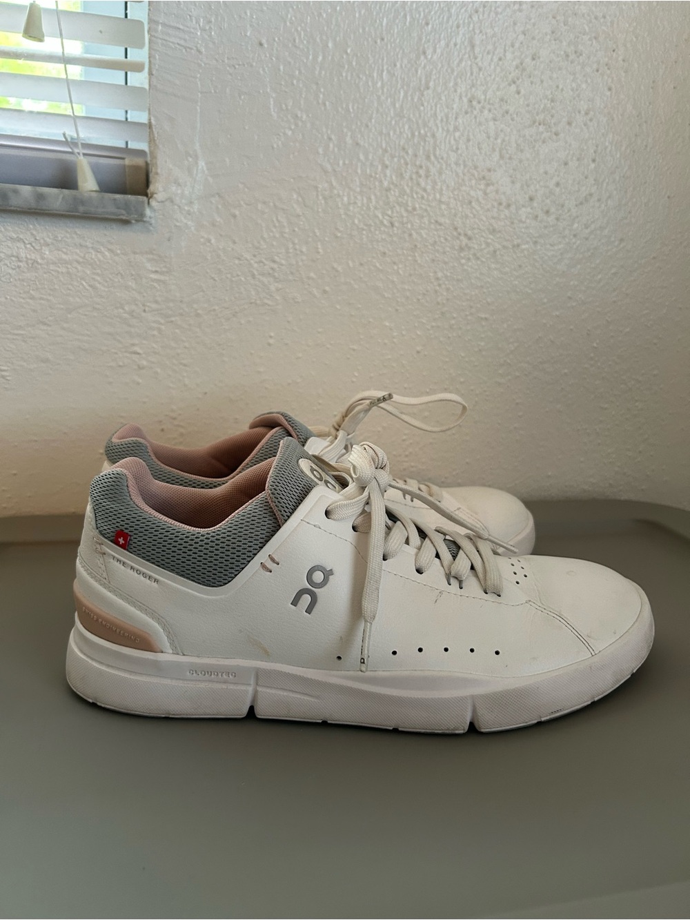 On Cloud Men's Sneakers - White with Gray & Pink Accents
